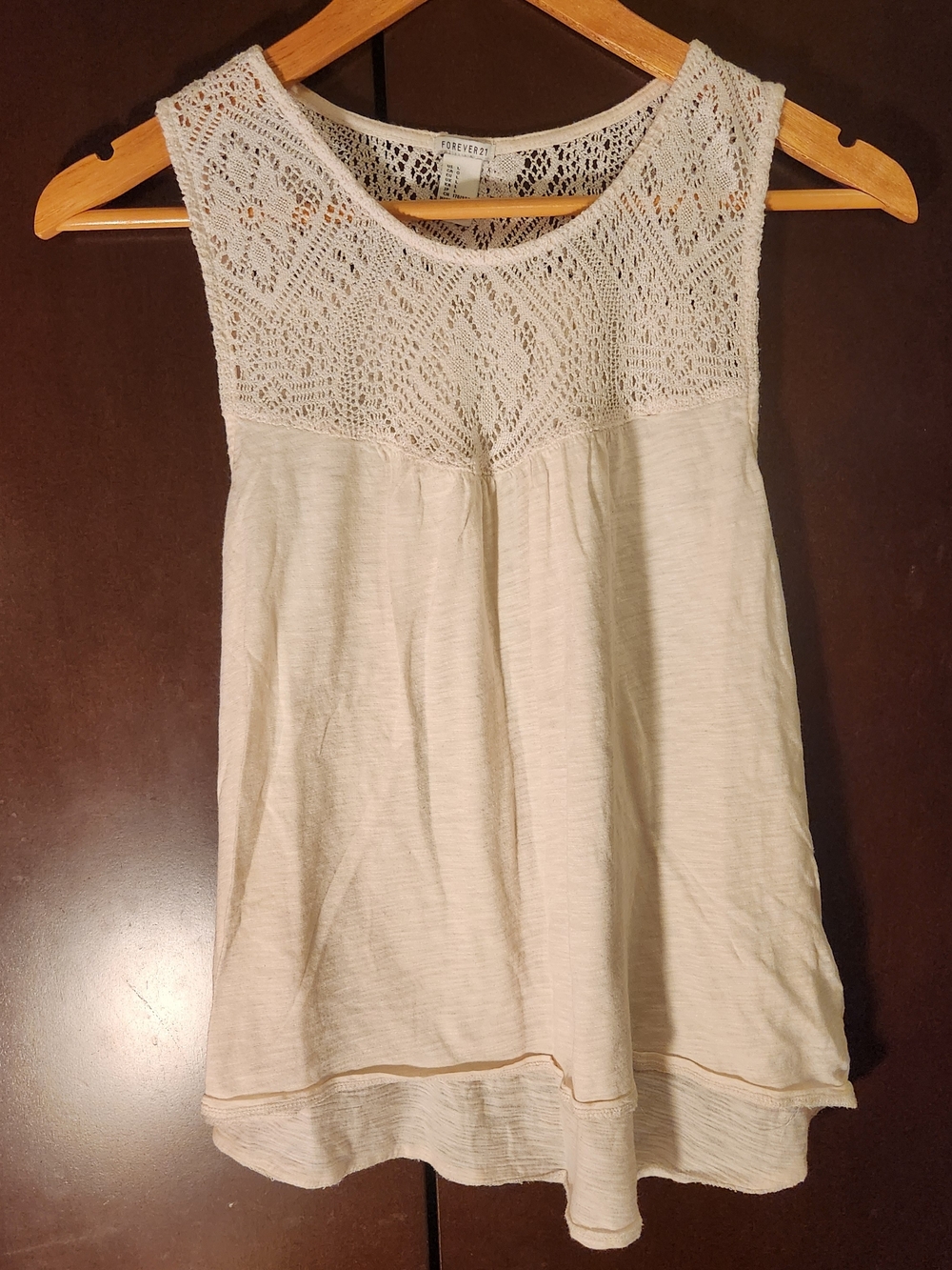 Forever 21 Cream Crochet Yoke Tank Top Women Size Large